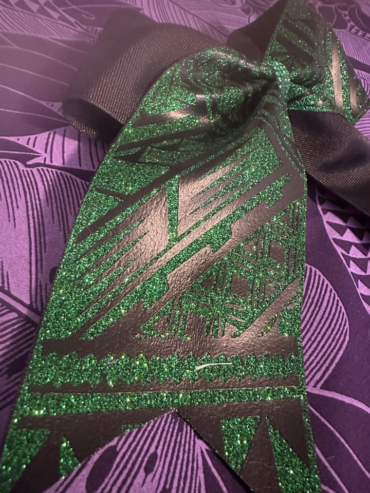 Green Glitter Bow Black Tribal