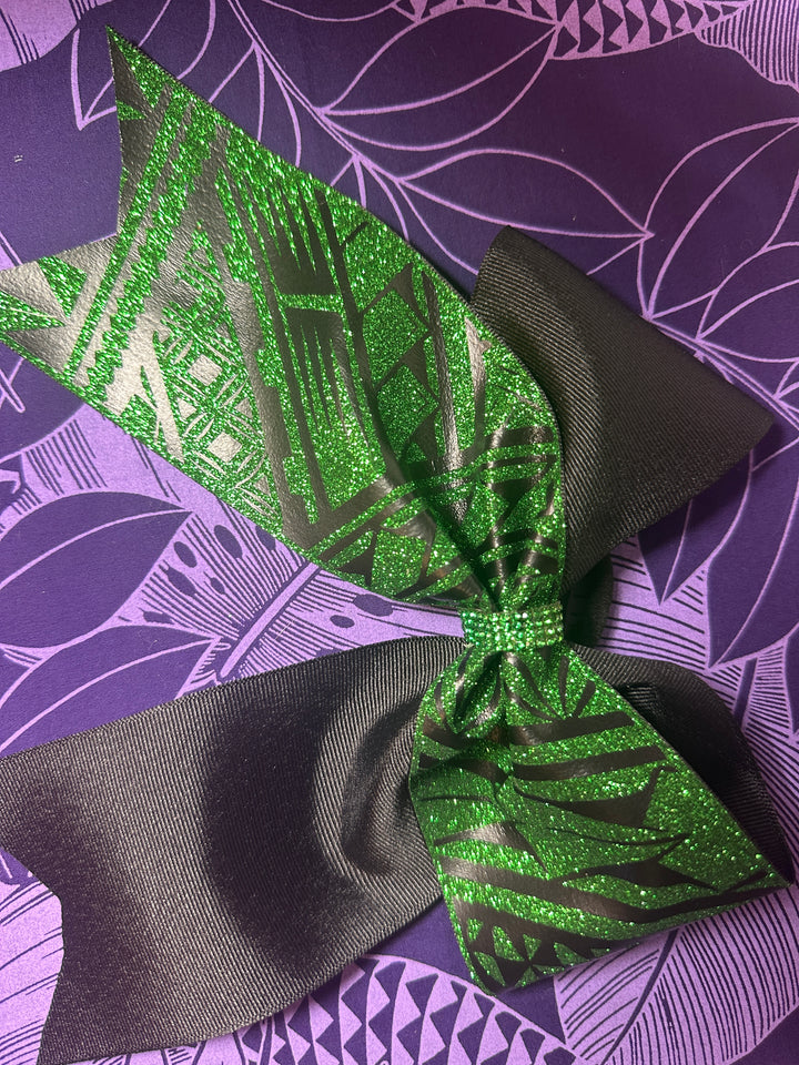 Green Glitter Bow Black Tribal