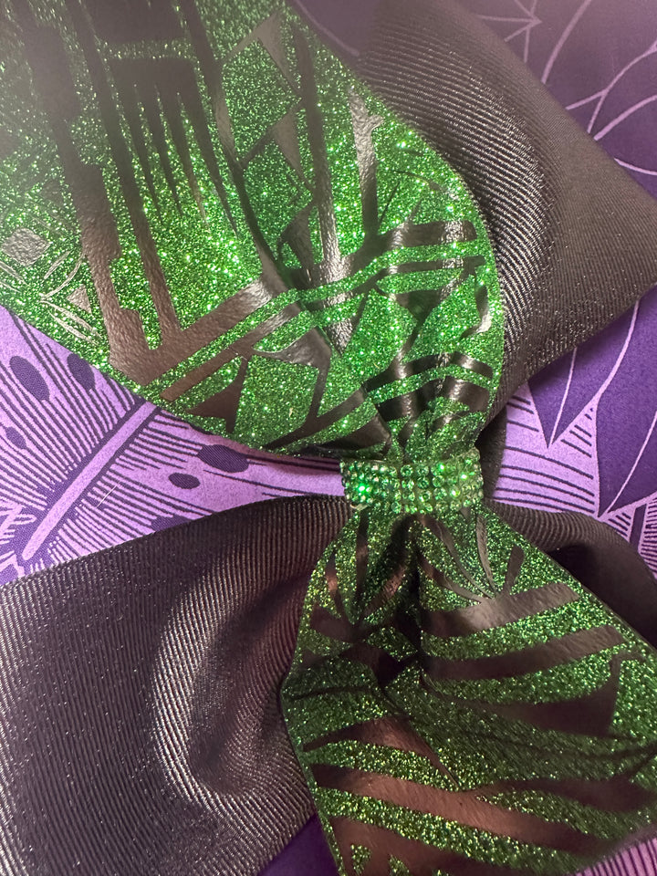 Green Glitter Bow Black Tribal