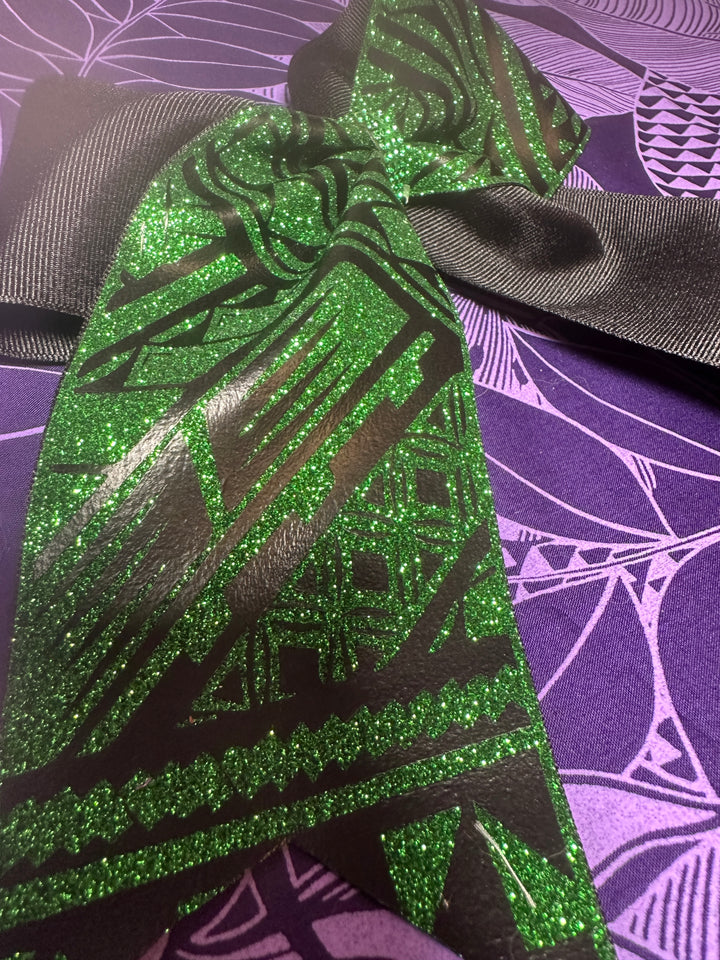 Green Glitter Bow Black Tribal