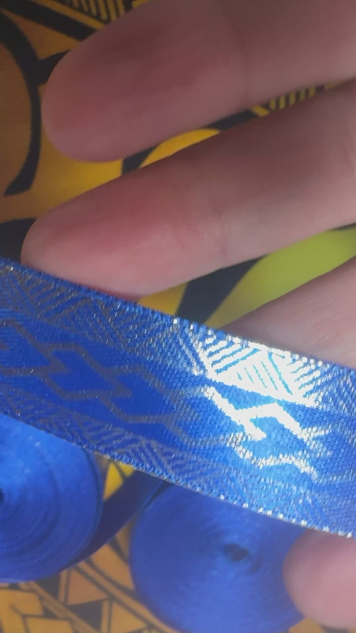 7/8” Silver On Royal Blue Ribbon 10 Yards