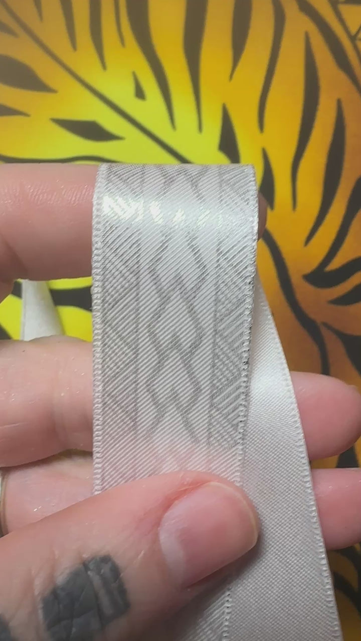 7/8” Silver On White Ribbon 10 Yards