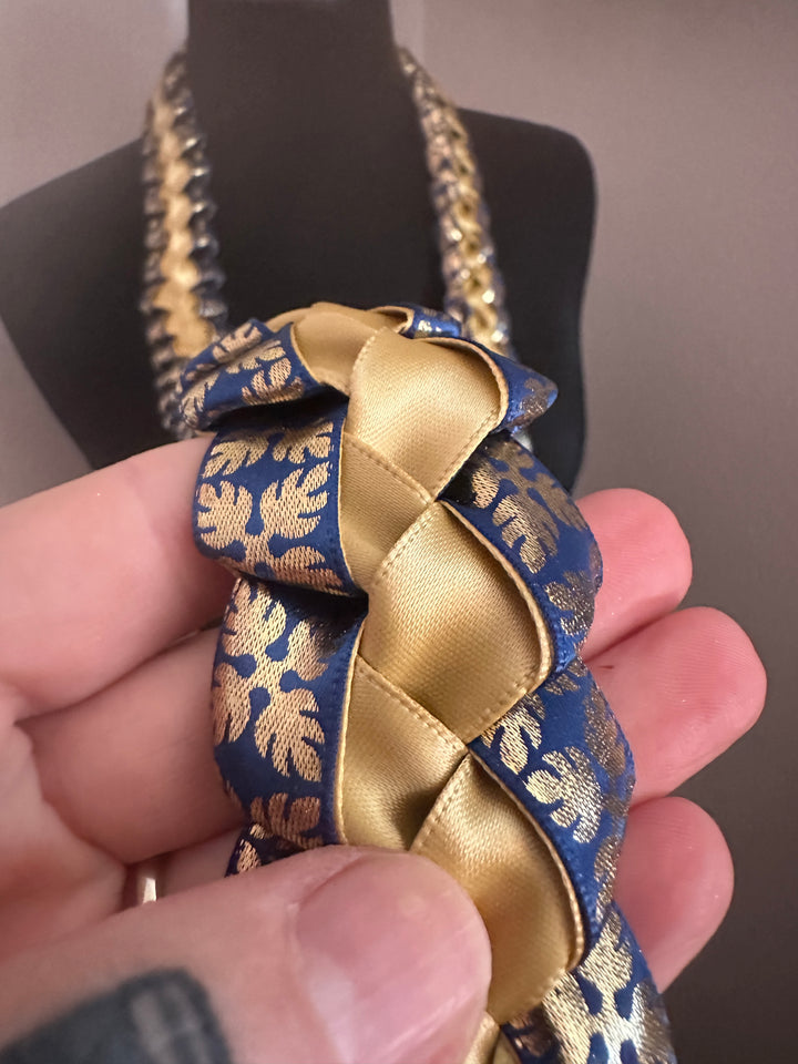 Navy & Gold Printed Ribbon Lei