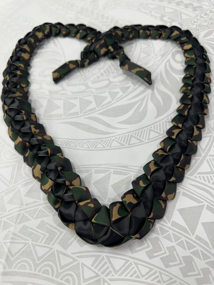 Camo on Black Ribbon Lei