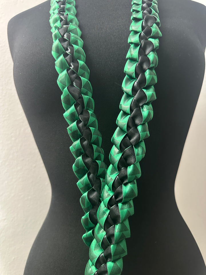 Green and Black Triangle Ribbon Lei