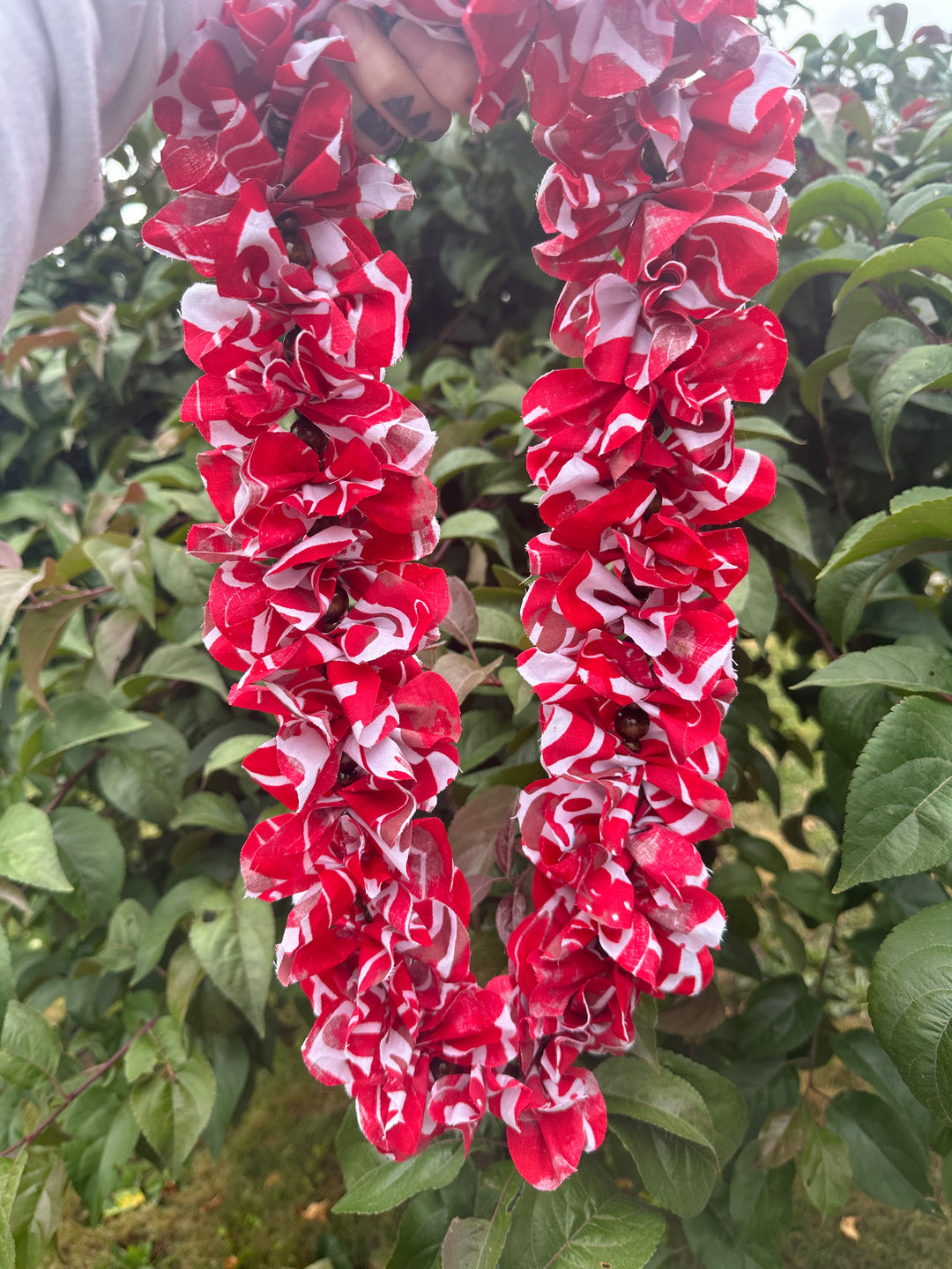 Red Forever Fabric Lei with Wood Beads