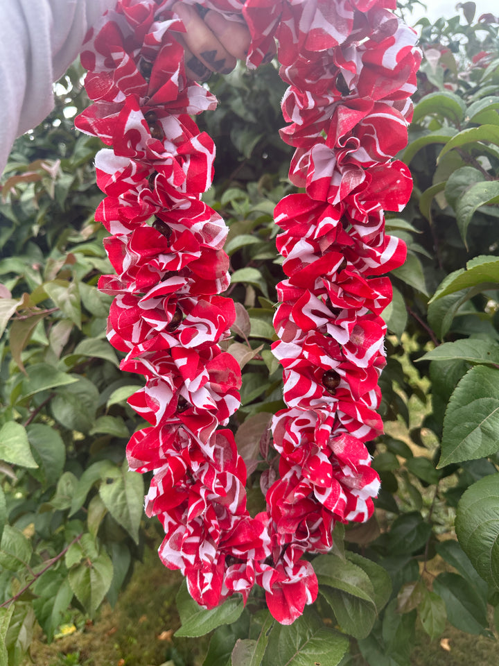 Red Forever Fabric Lei with Wood Beads