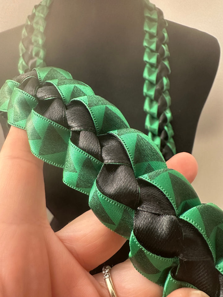 Green and Black Triangle Ribbon Lei