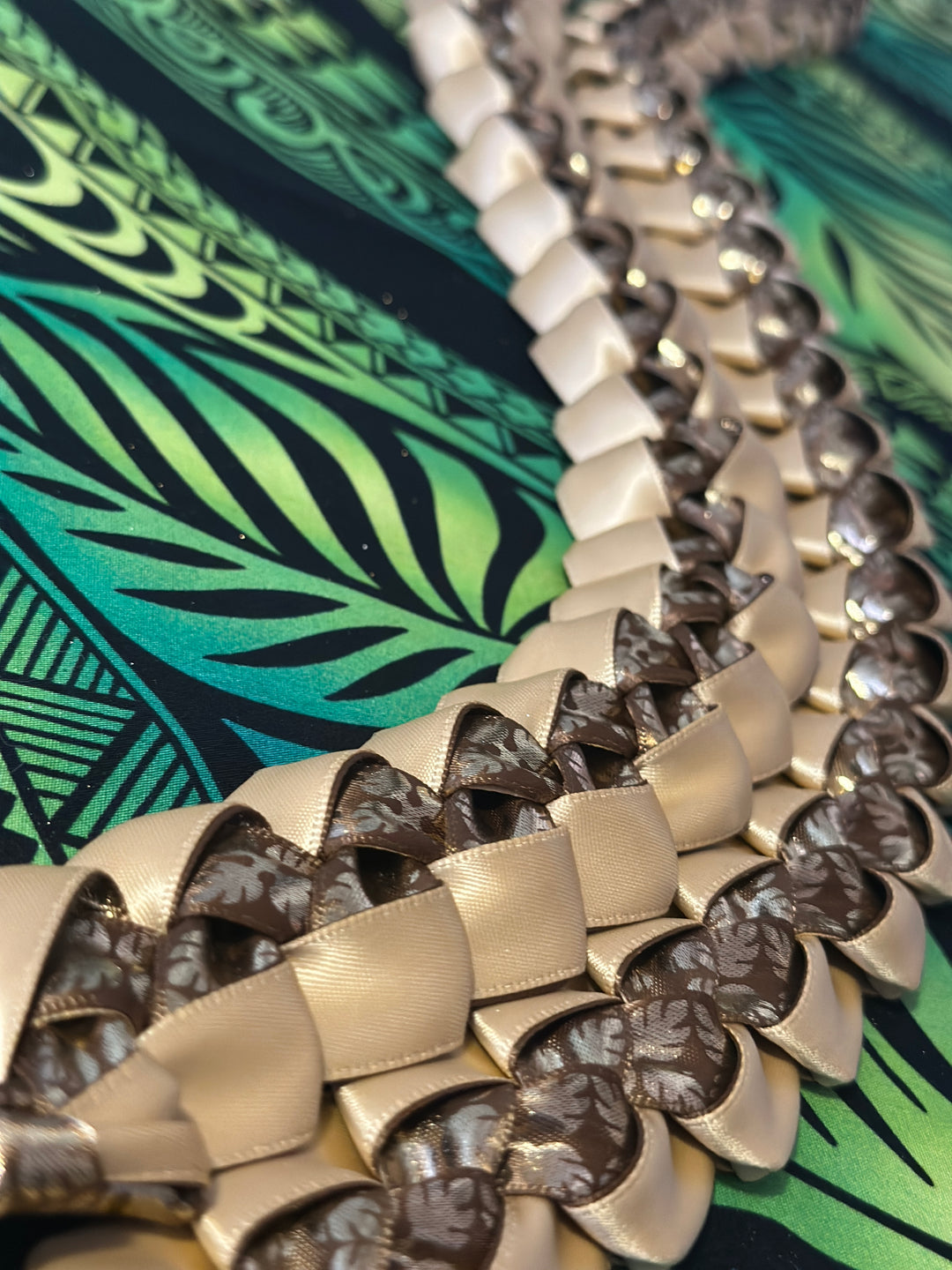 Brown & Gold Printed Ribbon Lei
