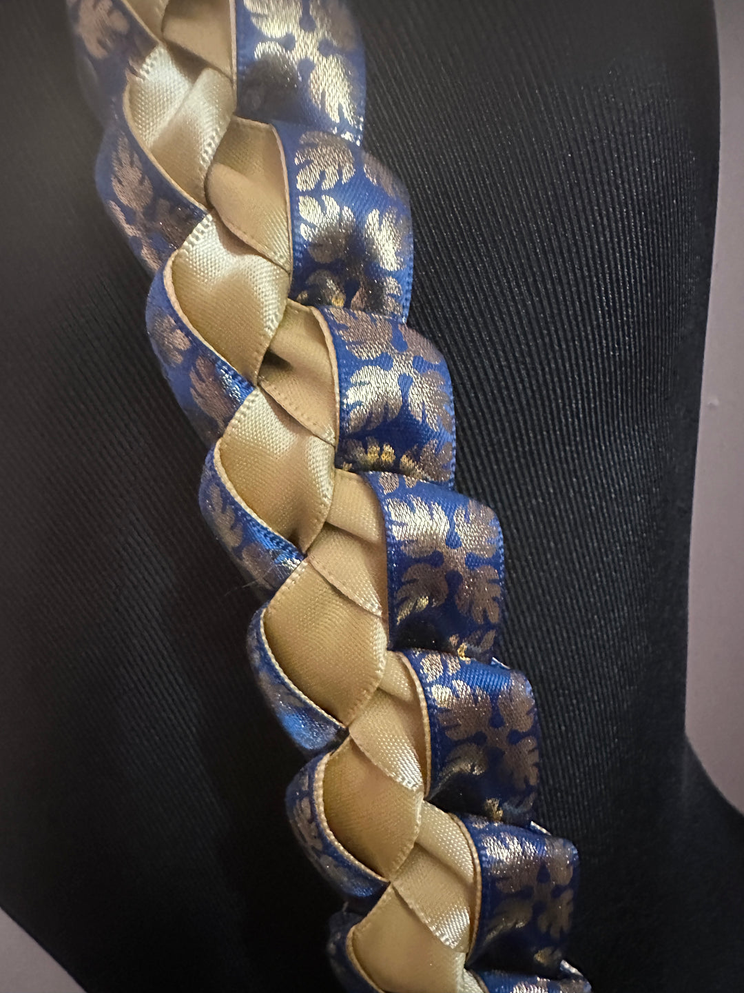 Navy & Gold Printed Ribbon Lei