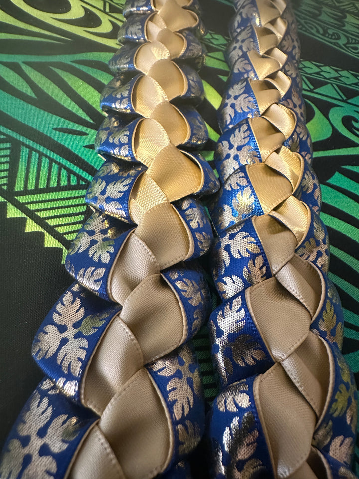 Navy & Gold Printed Ribbon Lei