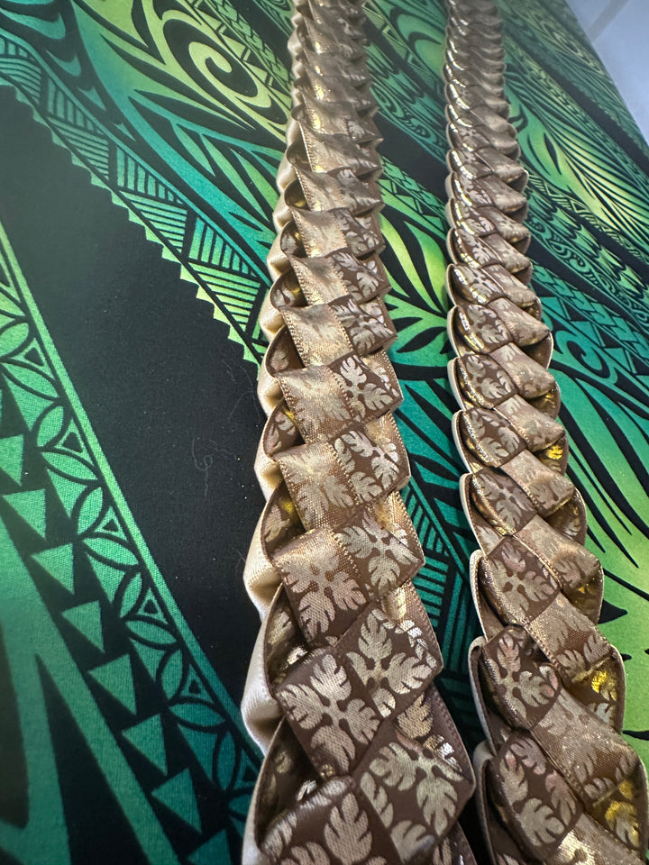 Brown & Gold Printed Ribbon Lei