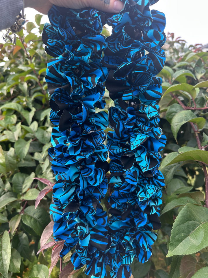 Blue Forever Fabric Lei with Kukui Nuts
