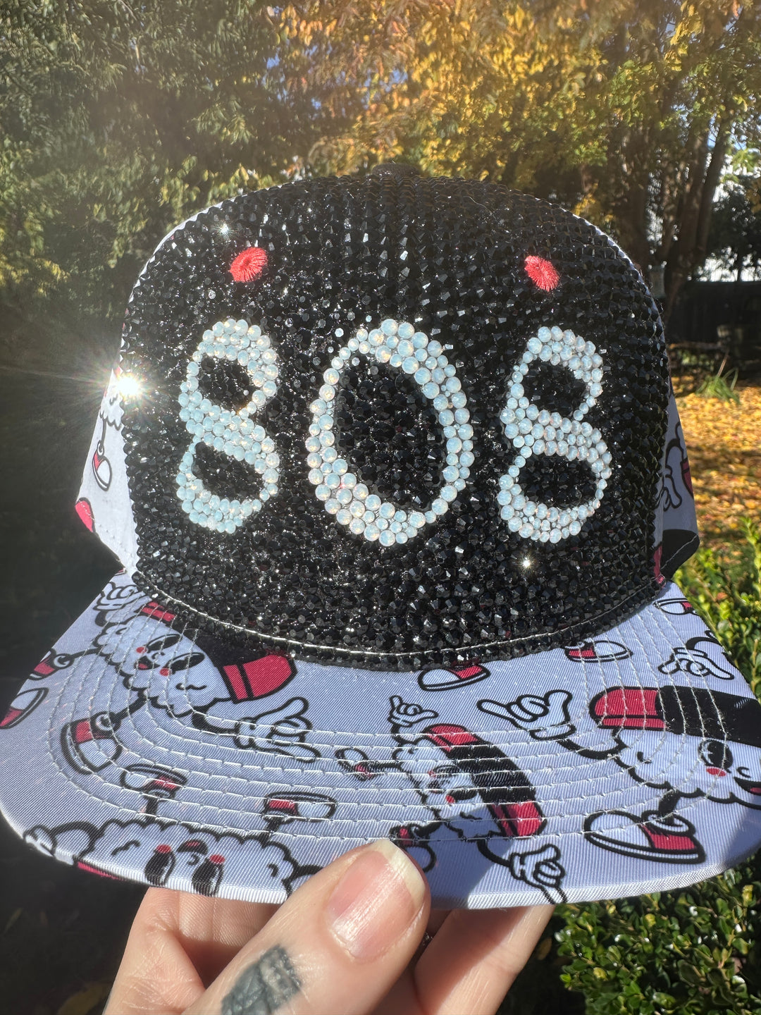 808 Musubi Rhinestone Flat Bill Snapback