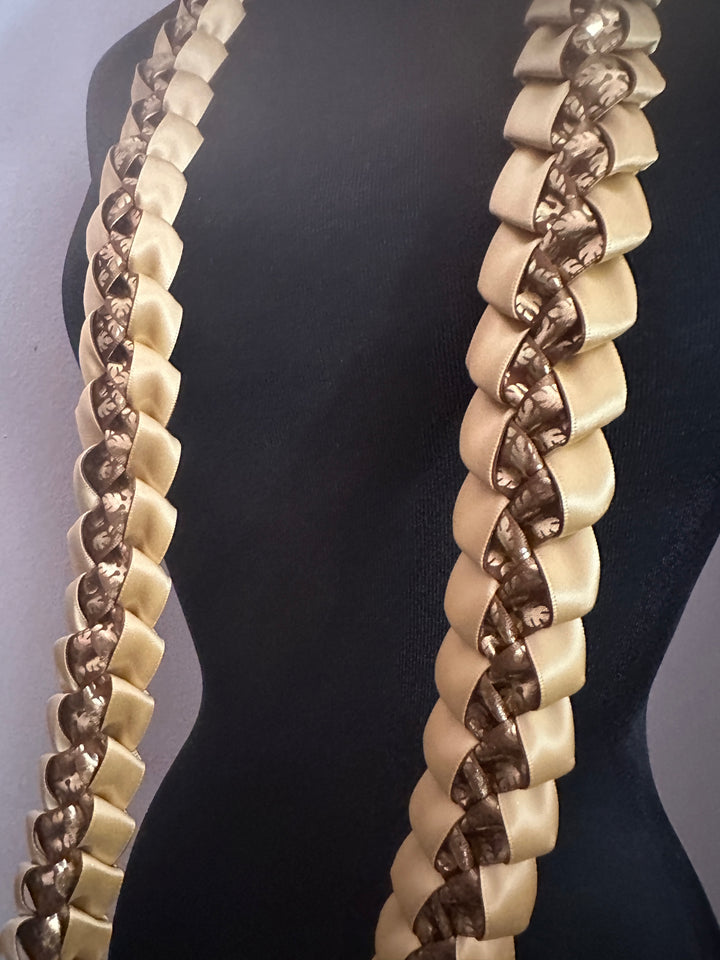Brown & Gold Printed Ribbon Lei