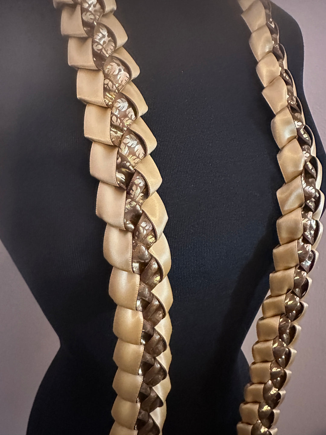 Brown & Gold Printed Ribbon Lei