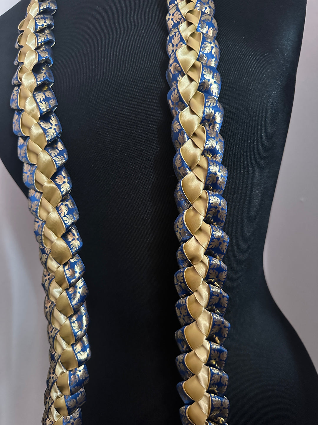 Navy & Gold Printed Ribbon Lei