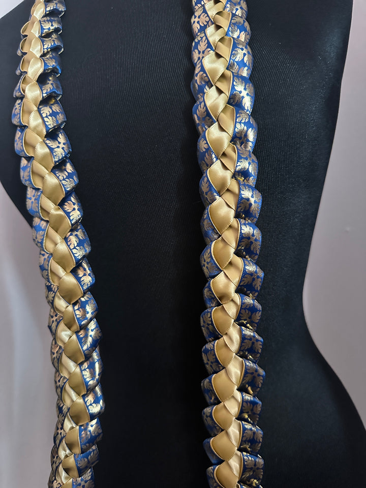 Navy & Gold Printed Ribbon Lei