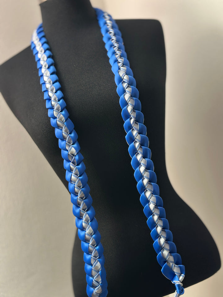 Royal Blue & White Ribbon Lei