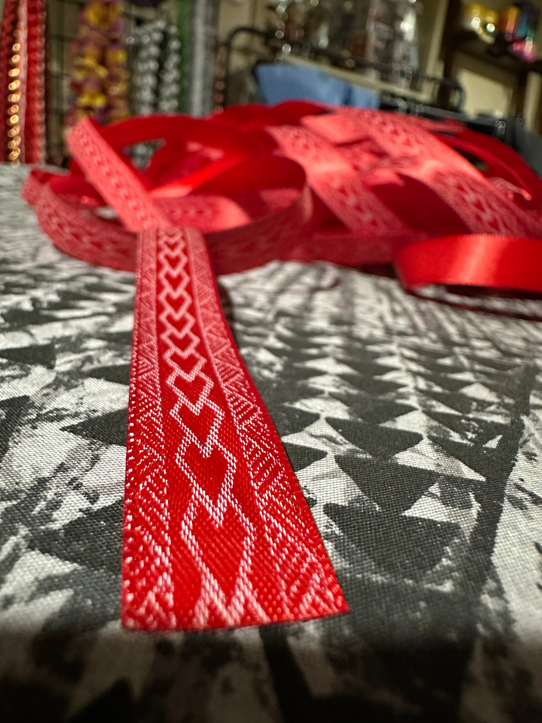 10 Yards- 5/8” wide double faced red satin printed ribbon