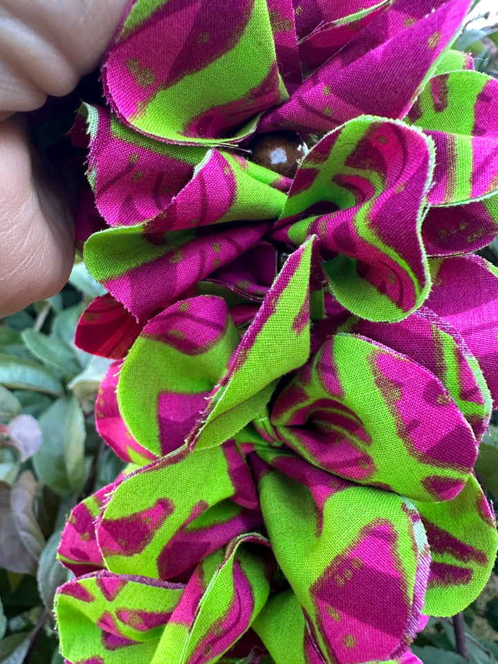 Hot Pink & Bright Green Forever Fabric Lei with beads