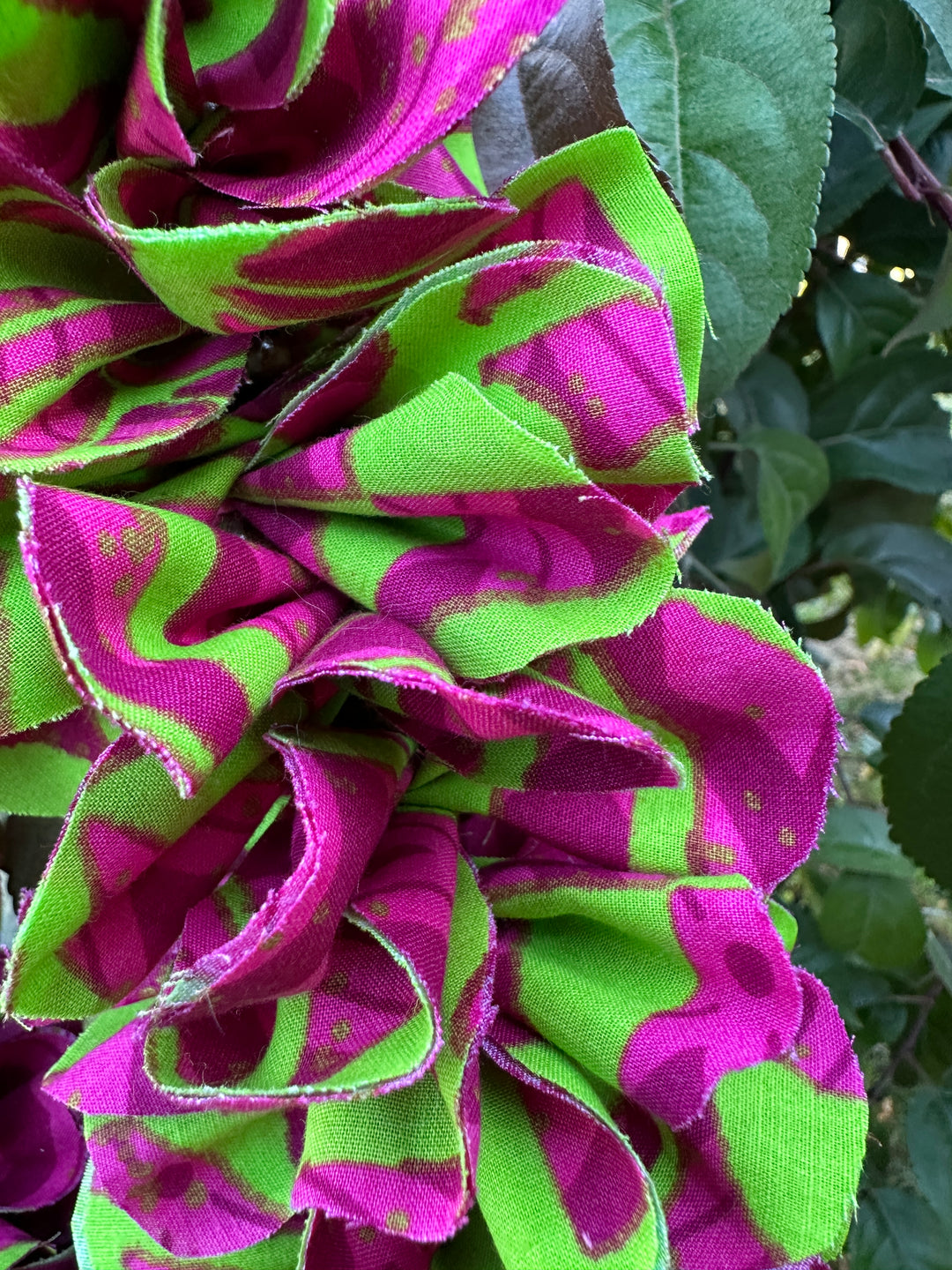 Hot Pink & Bright Green Forever Fabric Lei with beads