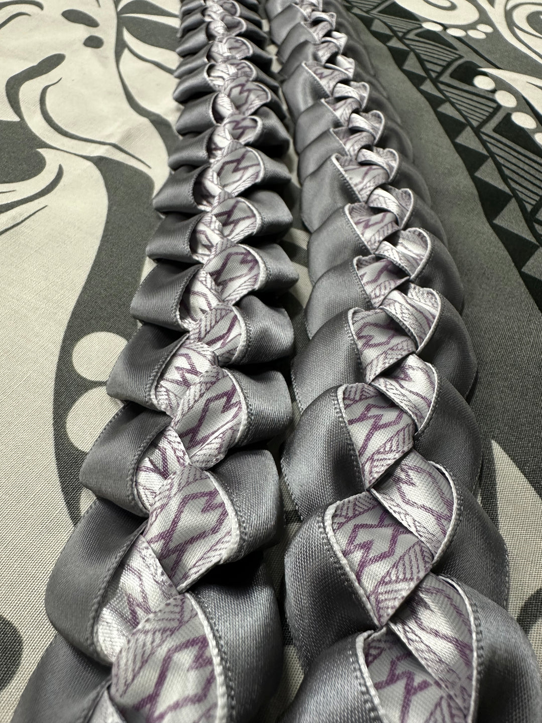 Charcoal Gray, Purple, and White Ribbon Lei