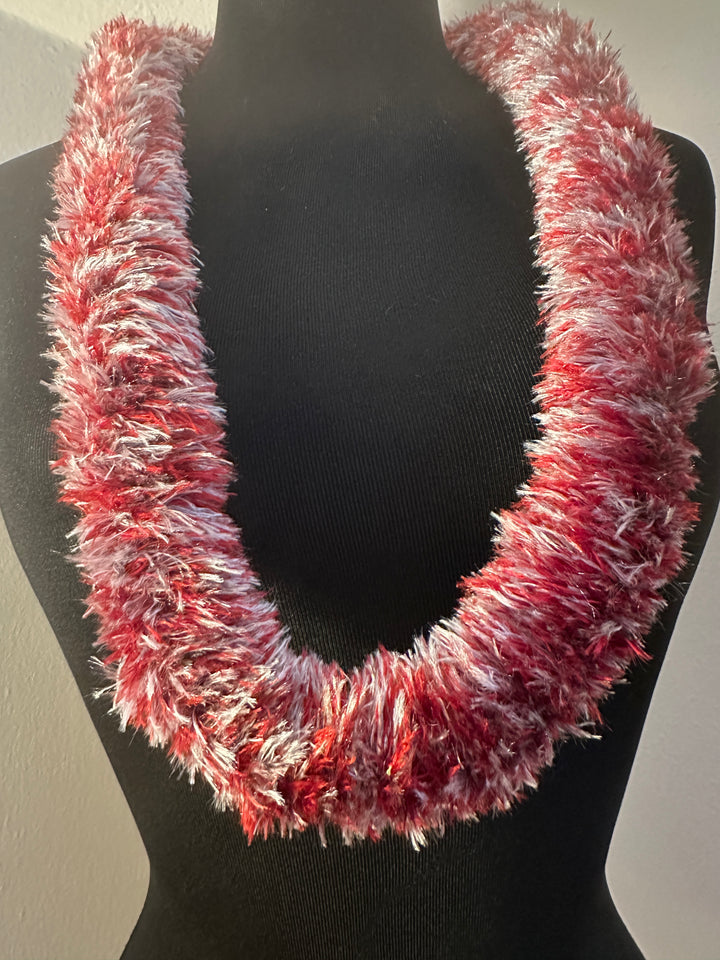 Crimson & Gray Eyelash Yarn Lei