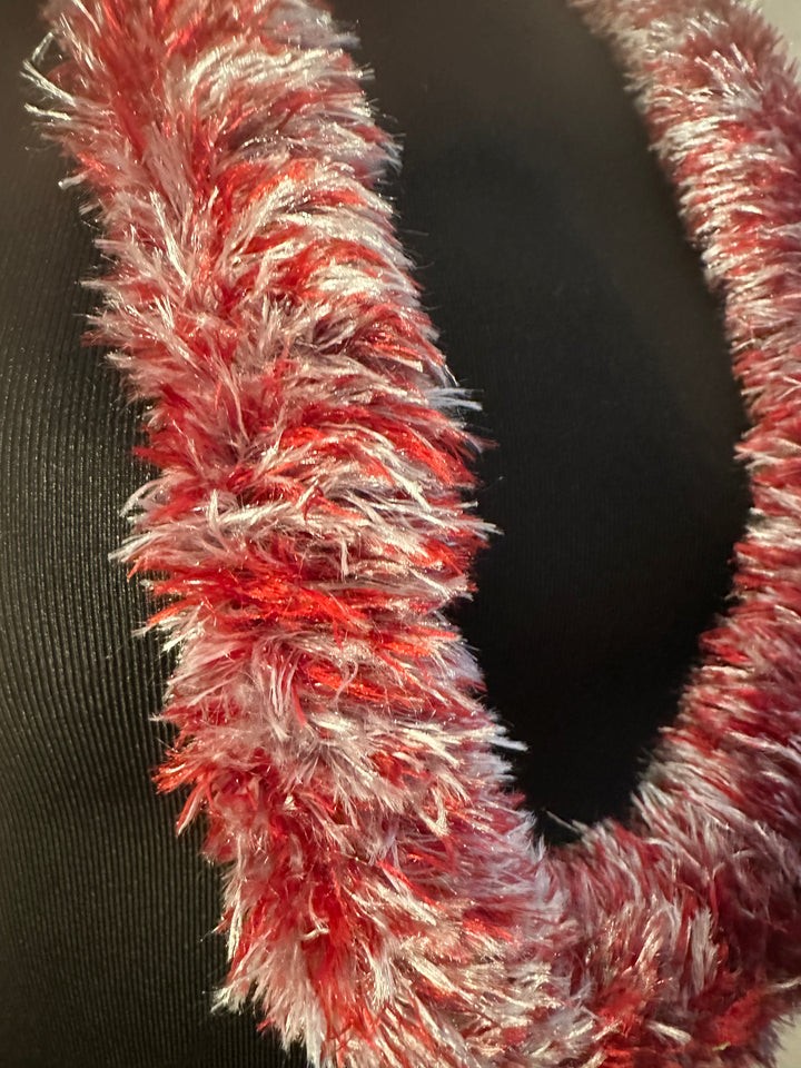 Crimson & Gray Eyelash Yarn Lei