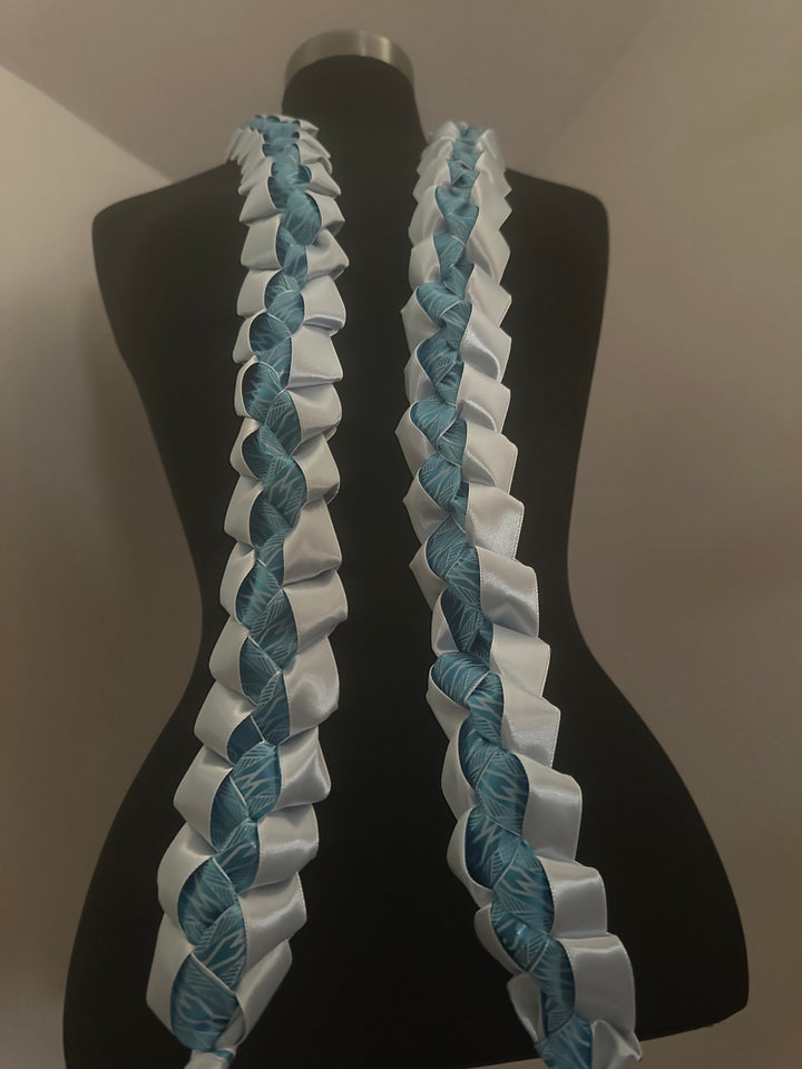 White with Turquoise Tribal Printed Lei