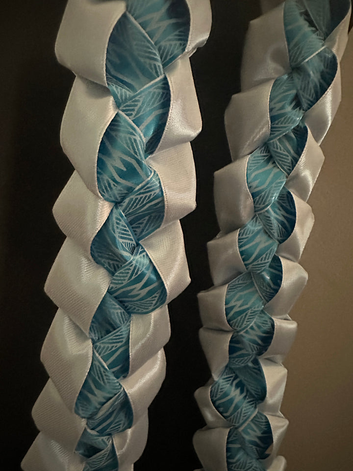 White with Turquoise Tribal Printed Lei