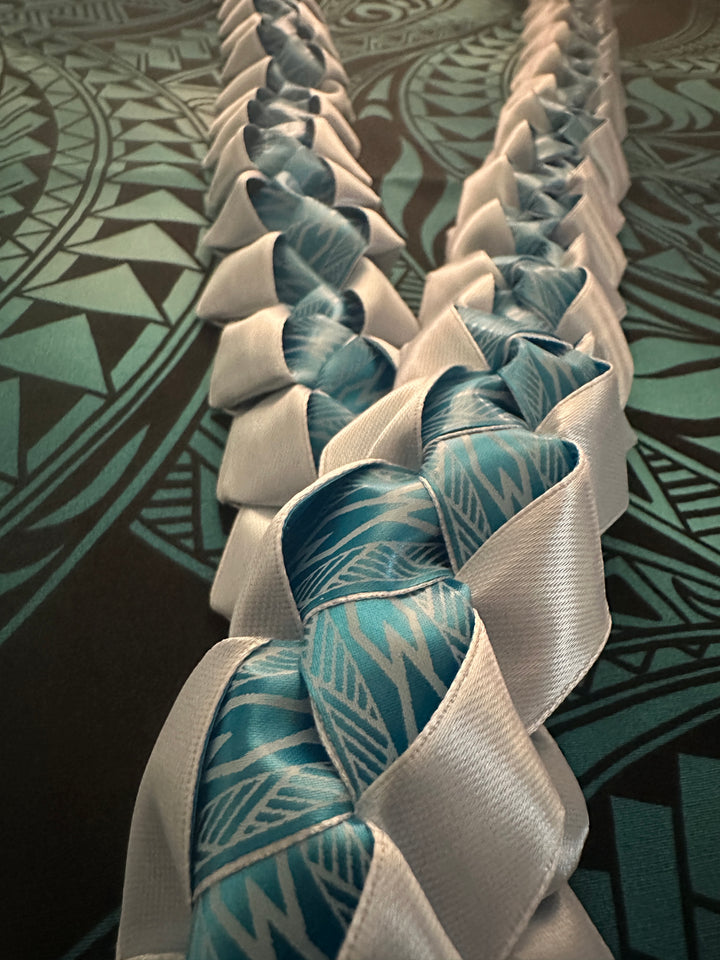 White with Turquoise Tribal Printed Lei