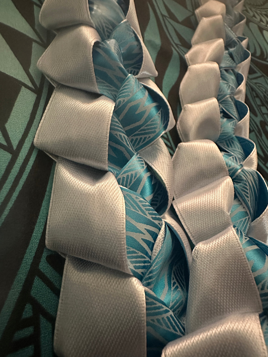 White with Turquoise Tribal Printed Lei
