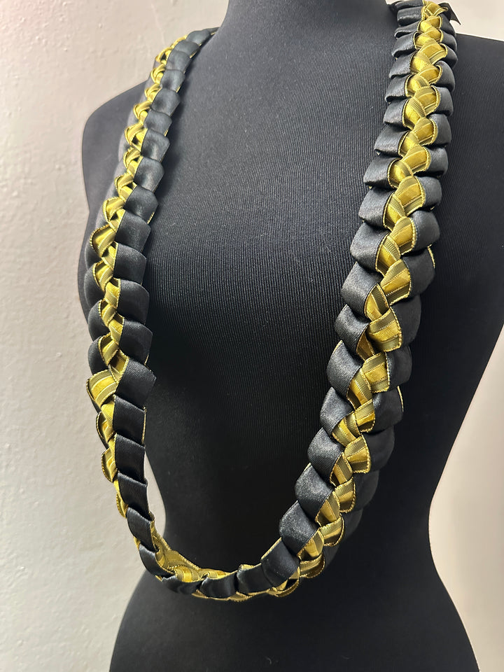 Gold & Black Ribbon Lei (Tied)