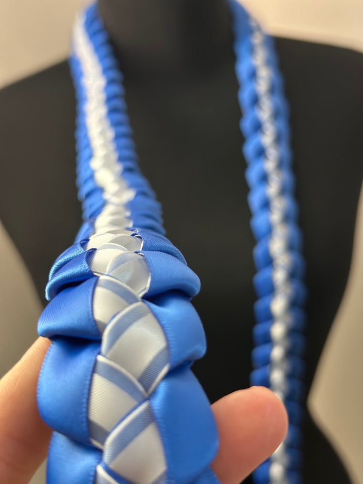 Royal Blue & White Ribbon Lei