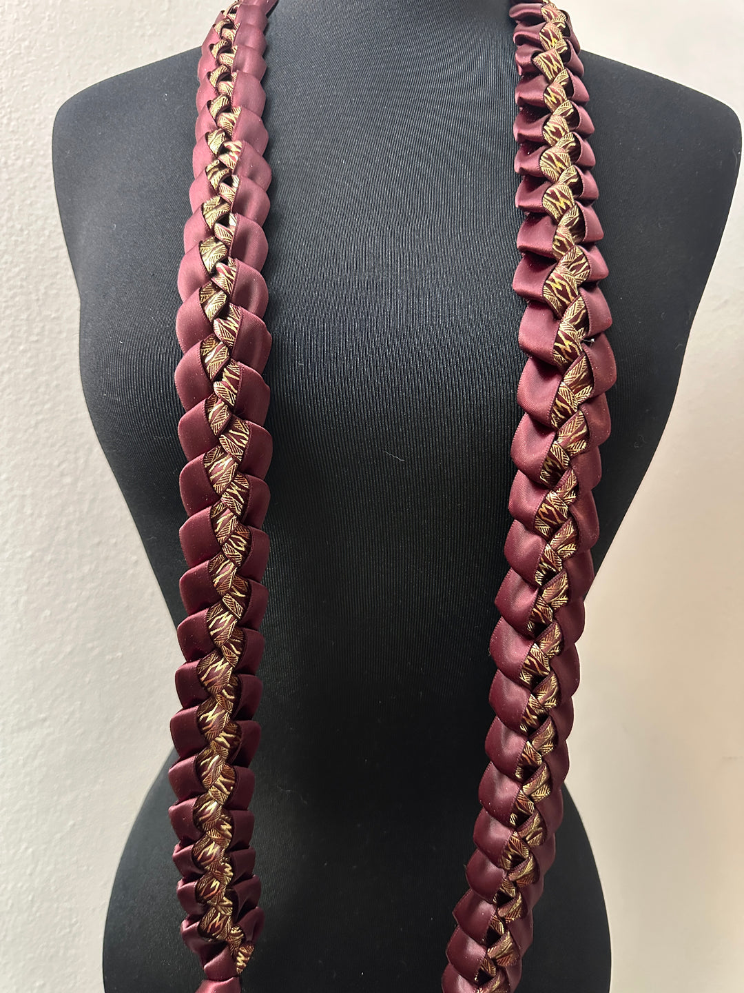Burgundy & Gold Printed Ribbon Lei