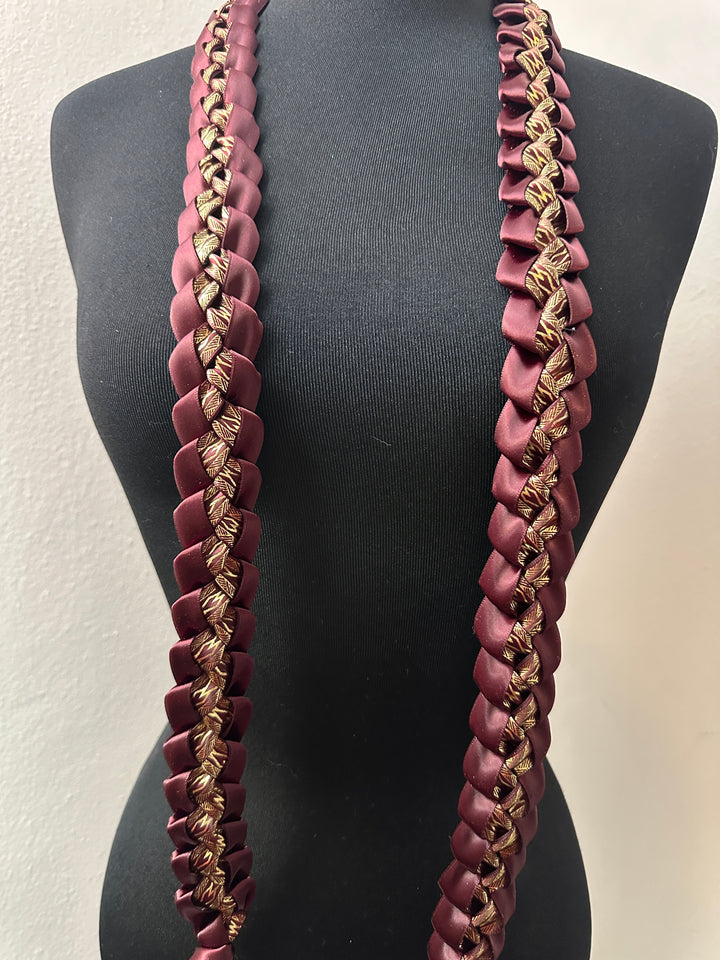 Burgundy & Gold Printed Ribbon Lei