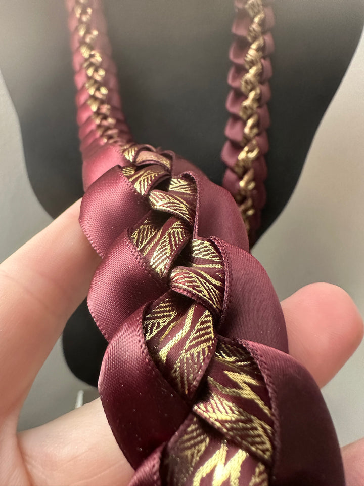 Burgundy & Gold Printed Ribbon Lei