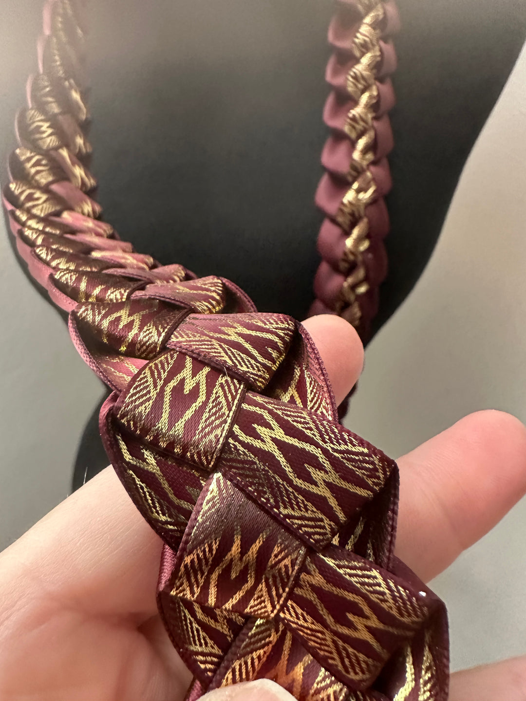 Burgundy & Gold Printed Ribbon Lei