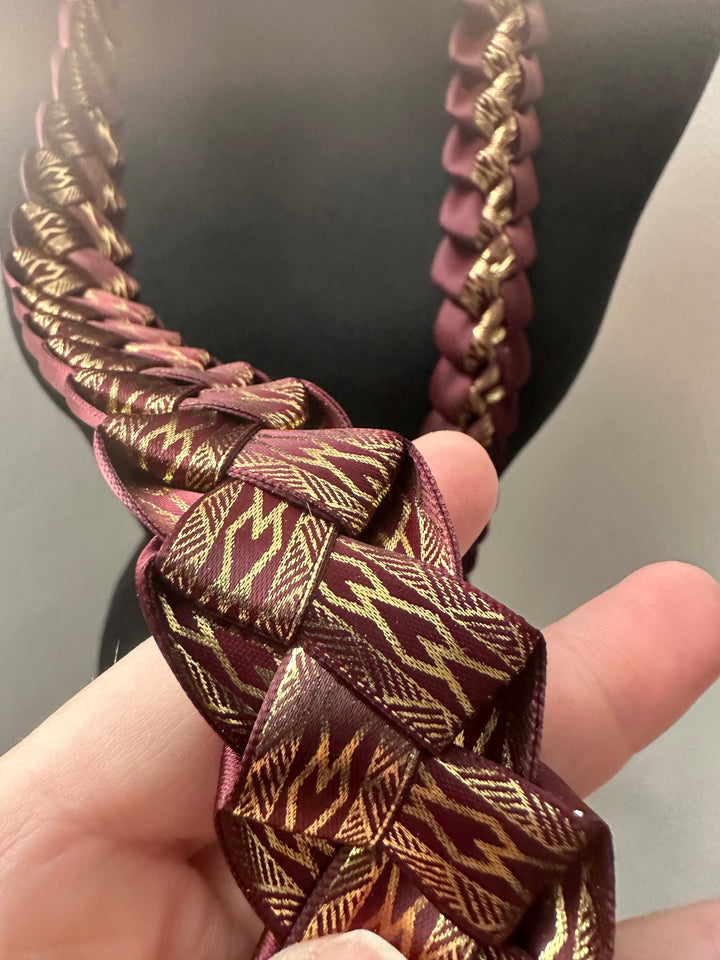 Burgundy & Gold Printed Ribbon Lei