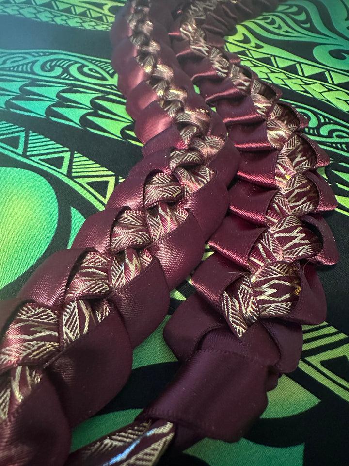 Burgundy & Gold Printed Ribbon Lei