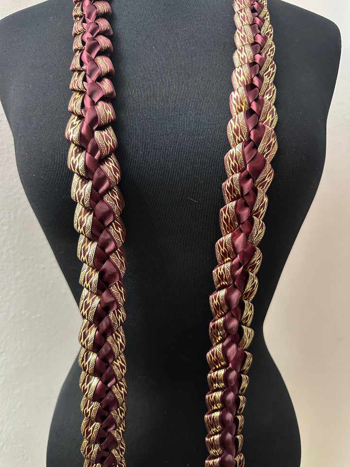 Burgundy & Gold Printed Ribbon Lei
