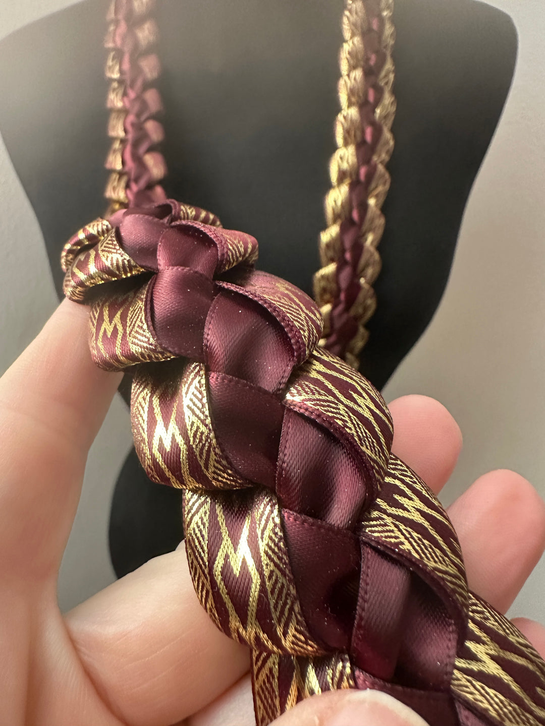 Burgundy & Gold Printed Ribbon Lei