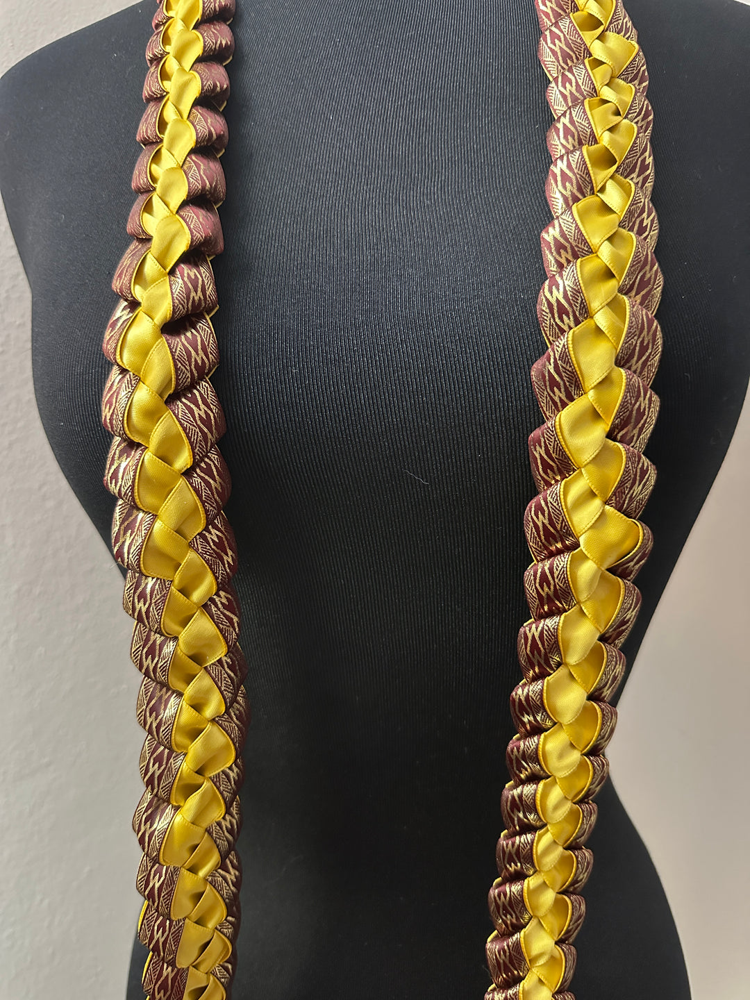 Burgundy & Gold Printed Ribbon Lei