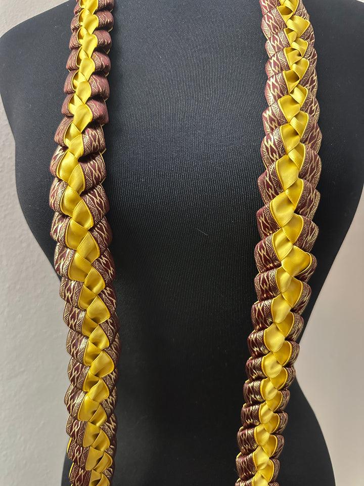 Burgundy & Gold Printed Ribbon Lei