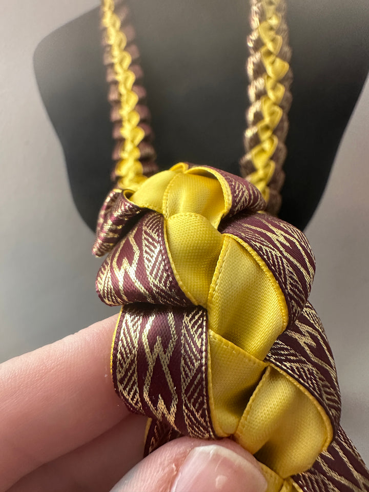 Burgundy & Gold Printed Ribbon Lei