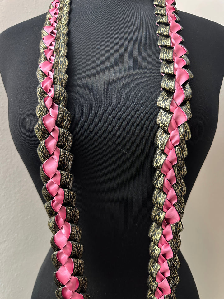 Black & Pink Printed Ribbon Lei