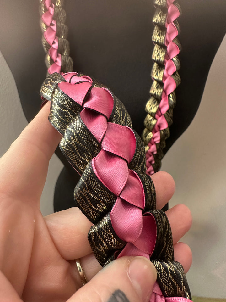 Black & Pink Printed Ribbon Lei