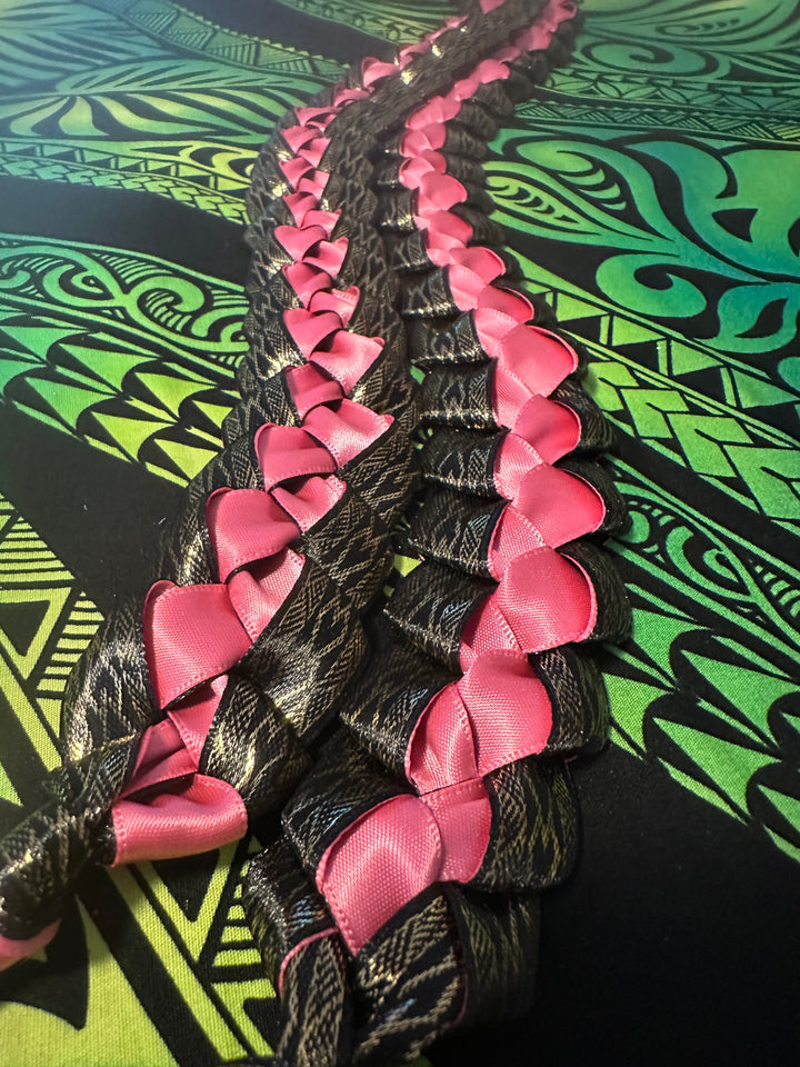 Black & Pink Printed Ribbon Lei