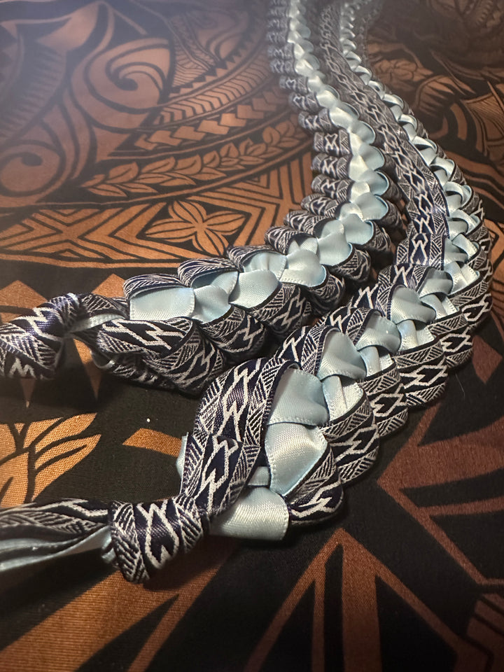 Navy Blue Tribal Print with Carolina Blue Ribbon Lei